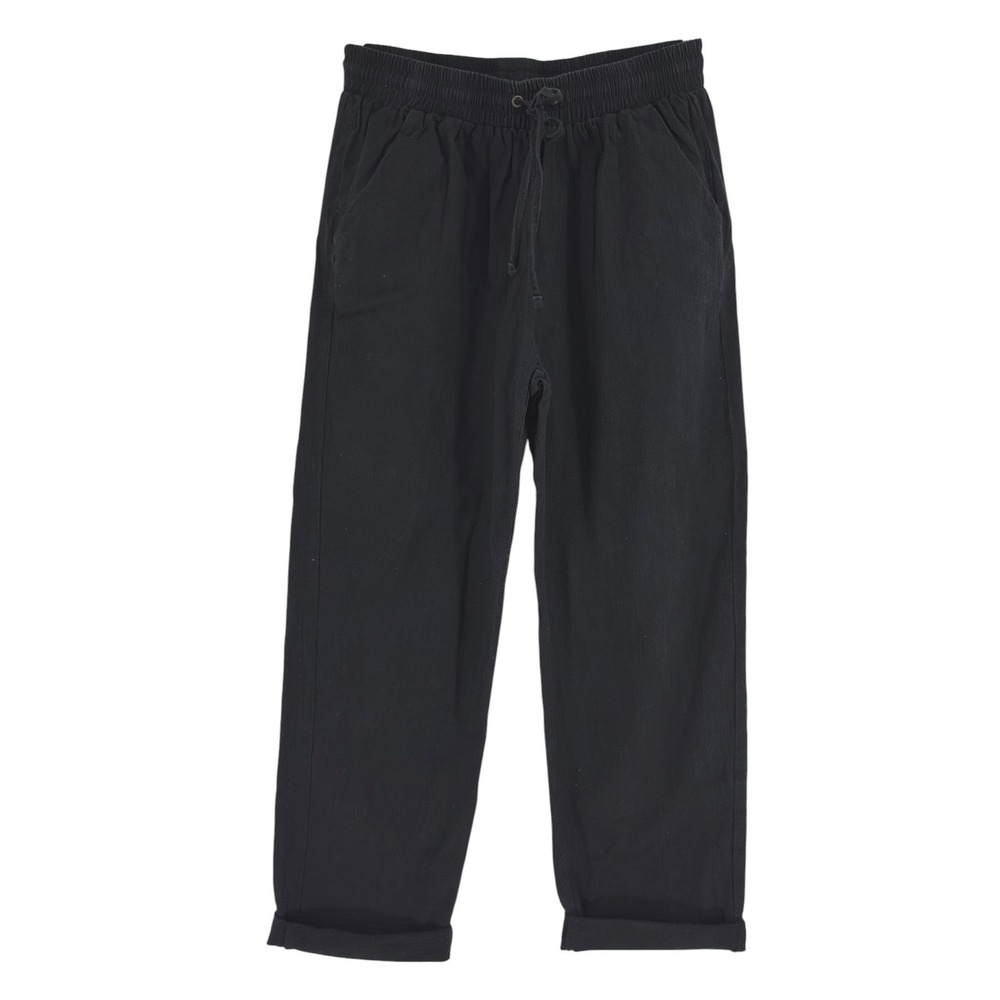 Linen Look Drawstring Pants Women's L Black Coastal Preppy Resort EUC